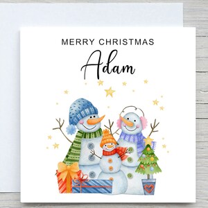 Biglietto di Natale personalizzato, biglietto di Buon Natale, biglietto di Natale pupazzo di neve, biglietto di Natale con aggiunta del nome