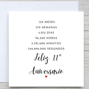 Tarjeta de aniversario española, tarjeta de aniversario personalizada, tarjeta de 11.º aniversario, aniversario de acero, 11 años juntos de boda