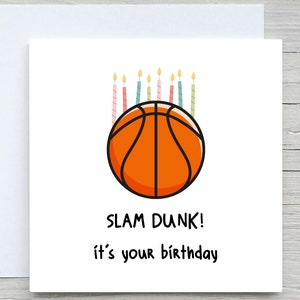 Leuke verjaardagskaart, Slam dunk-verjaardagskaart, gelukkige verjaardagskaart, kaart basketbalkaarsen