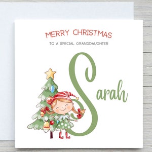 Carte de Noël personnalisée pour enfants, carte de Noël fille elfe, carte de nom supplémentaire, de grand-mère, de tante, carte de Noël avec nom personnalisé, carte alphabet