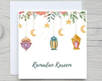 Personalized Ramadan Card: Watercolor Lanterns, Muslim Eid Card