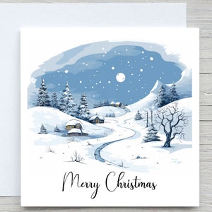 Gepersonaliseerde kerstkaart, vrolijk kerstfeest, kerstkaart, besneeuwde scène, kerstkaart