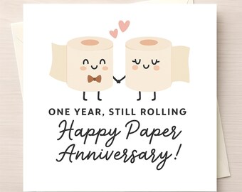 Funny 1st Anniversary Card: Toilet Paper Pun - One Year Rolling