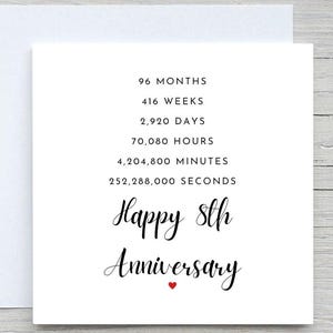 Anniversary Card, Personalised anniversary card, 8th Anniversary card, Bronze Anniversary, 8 years together wedding anniversary