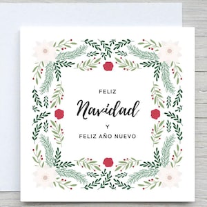 Personalised Christmas card, Spanish Merry christmas, Feliz Año nuevo, Christmas Wreath card,  christmas card in Spanish, feliz navidad