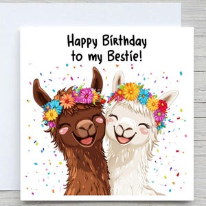 Verjaardagskaart bestie, schattige lamakaart, verjaardagscadeau bestie, kaart grappige dieren, gepersonaliseerd cadeau