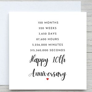 Biglietto di anniversario, biglietto di anniversario personalizzato, biglietto del 10° anniversario, anniversario di latta, 10 anni insieme di anniversario di matrimonio