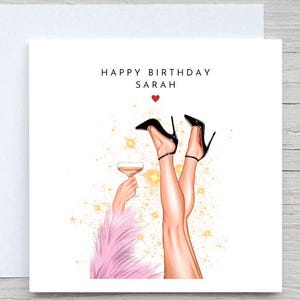 Carte d'anniversaire personnalisée : fille patronne, talons hauts, mode diva