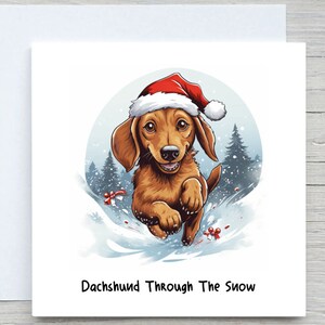 Carte de Noël personnalisée, carte de Noël teckel dans la neige, carte chien drôle, carte teckel, carte chien saucisse