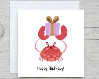 Personalised Birthday Card, Cute card, Crab birthday card, Happy Birthday card