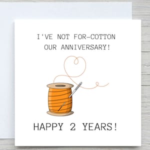 Biglietto di anniversario, biglietto di anniversario personalizzato, biglietto del secondo anniversario, anniversario di cotone, 2 anni di anniversario di matrimonio
