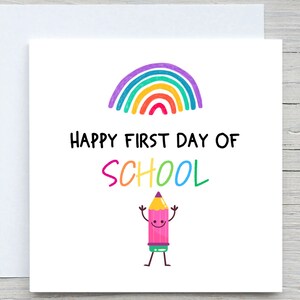 Tarjeta personalizada de regreso a clases, buena suerte para el nuevo colegio, tarjeta de regreso a clases, buena suerte, feliz primer día de clases