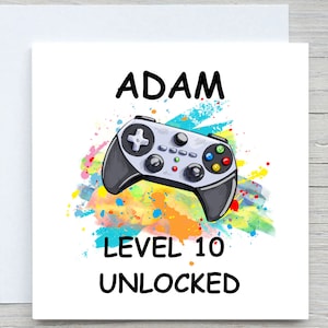 Geburtstagskarte, personalisierte Geburtstagskarte, Karte zum 10.Geburtstag, Geburtstagskarte für Sohn Cousin Neffe, Gaming Geburtstagskarte, Level 10 freigeschaltet