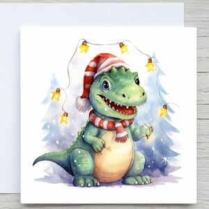 Cartão de Natal personalizado, Feliz Natal, Cartão de Natal, Dinossauro fofo T-rex, Cartão de Natal