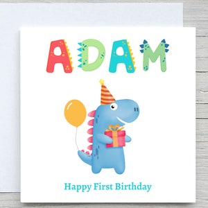 Nome personalizado aniversário, cartão de aniversário de dinossauro para menino, cartão de aniversário