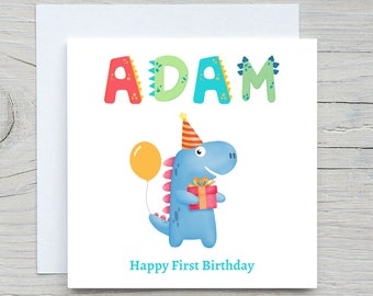 Personalised Name Birthday , Baby boy Dinosaur Birthday Card, birthday card