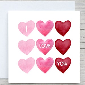 Gelukkige verjaardagskaart, ik hou van je, aquarel hartenkaart. Happy Valentine's Day Card, romantische kaart, ik hou van je kaart, Valentijnsdag kaart