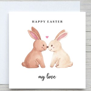carte de Pâques personnalisée, carte de Pâques, carte de lapin, carte de lapin, JOYEUSES PÂQUES mon amour, carte 2 lapins amoureux