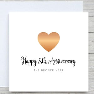 Anniversary Card, Personalised anniversary card, 8th Anniversary card, Bronze Anniversary, 8 years together wedding anniversary, for partner