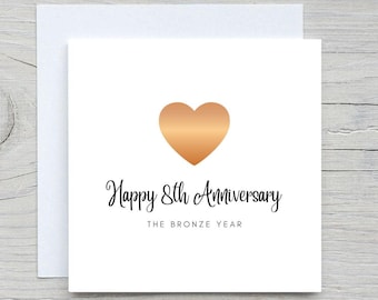 Personalized 8th Anniversary Card: Bronze Heart, For Partner