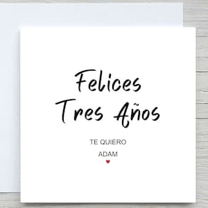 Spanish 3rd Anniversary card, Felices 3 años , three years anniversary card, 3rd anniversary card for partner, Anniversary gift