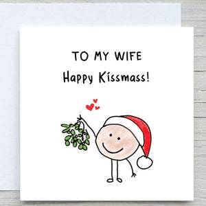 Tarjeta navideña romántica, tarjeta para esposa, tarjeta navideña para esposo, tarjeta navideña de esposa, tarjeta de feliz beso de Navidad