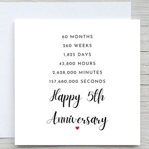 Biglietto di auguri per il 5° anniversario, biglietto di auguri personalizzato per l'anniversario, biglietto di auguri per il 5° anniversario, anniversario in legno, 5 anni insieme di anniversario di matrimonio