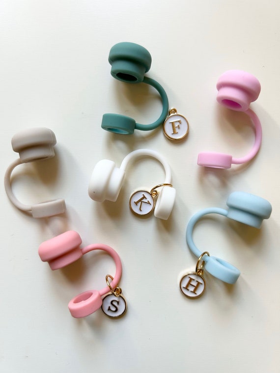 Personalized Stanley Straw Cover: Minimalist Silicone Cap with Alloy Letter Charm