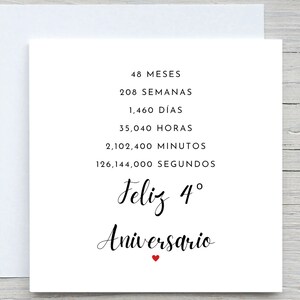 Tarjeta de 4º aniversario, tarjeta de aniversario personalizada, tarjeta de 4º aniversario, aniversario de frutas, 4º aniversario de boda