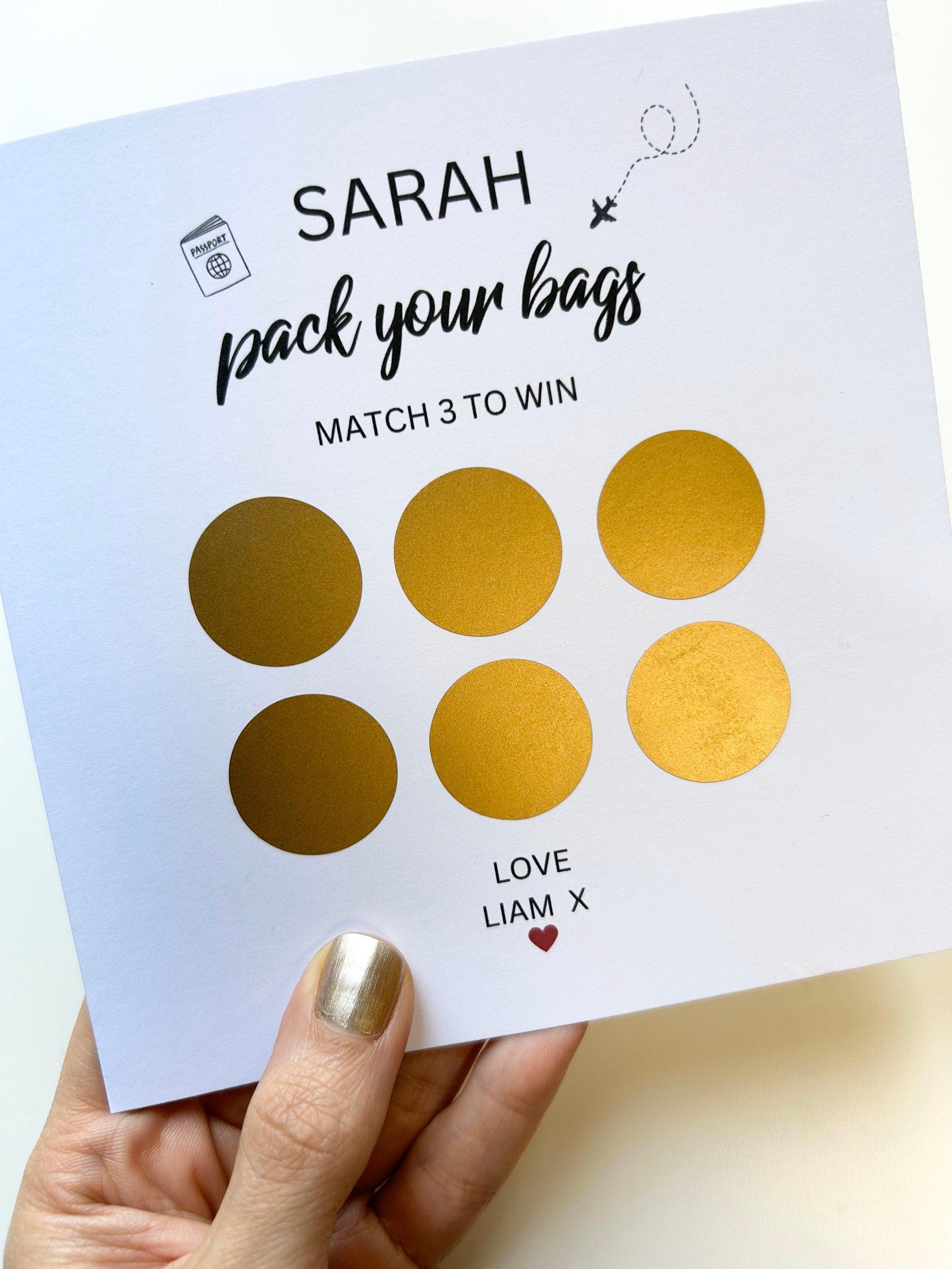 personalised Travel cards, Pack your bags , Scratch To Win Holiday Card,Holiday Reveal Surprise, Birthday Surprise Scratch Card, surprise