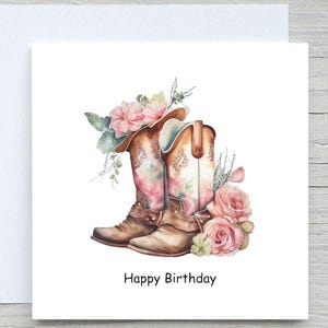 Happy birthday card, Cow Girl birthday card, for a friend birthday, Cowgirl Birthday, Personalised Birthday card, Gift for Cow Girl, Boots