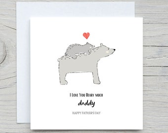 Tarjeta del día del padre, tarjeta para papá, te amo tarjeta de papá, feliz día del padre, tarjeta de oso lindo, Beary mucho