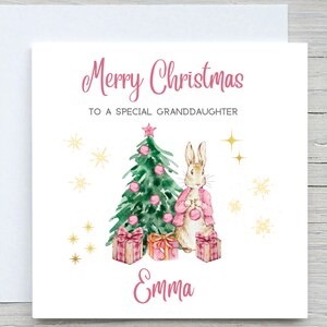 Personalisierte Weihnachtsgeburtstag, Baby-Mädchen-Häschen-Rosa-Weihnachtskarte