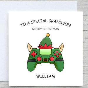 Carte de Noël personnalisée pour enfants, carte de joueur, carte d'ajout de nom, de grand-mère, de tante, pour carte de petit-fils, carte personnalisée, contrôleur de jeu