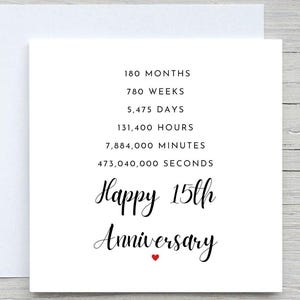 Anniversary Card, Personalised anniversary card, 15th Anniversary card, Crystal Anniversary, 15 years together wedding anniversary