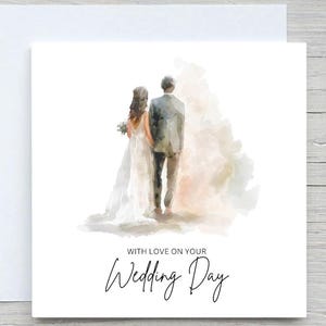 Carte de mariage personnalisée, carte de félicitations, carte de mariage aquarelle, carte de jeunes mariés, avec amour le jour de votre mariage