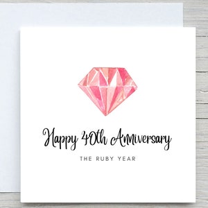 Carte d'anniversaire, carte d'anniversaire personnalisée, carte de 40 ans de mariage, anniversaire rubis