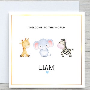 Biglietto di benvenuto personalizzato per neonato, biglietto di auguri per neonati con simpatici animali, biglietto per neonato