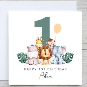 Personalised Name Birthday card, Safari Animals birthday card, Kids birthday card, add name and Age card