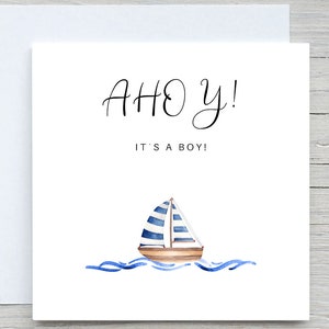 Gepersonaliseerde kaart pasgeboren babyjongen, kaart babyjongen, Ahoy is een jongen, kaart voor babyshower, gefeliciteerd met de babyjongen