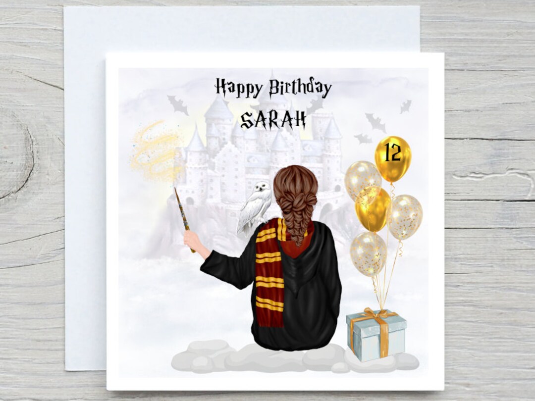 Girls Wizard Birthday Card, Handmade Personalised Sister HP Card, Add ...