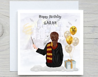 Girls Wizard Birthday Card, Handmade Personalised Sister HP card, Add name age, personalise Hair card, wizard birthday card, for daughter