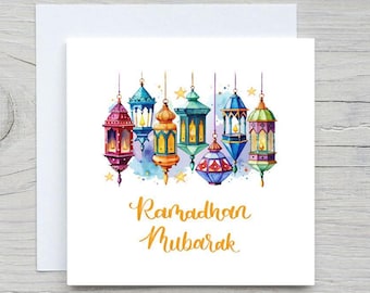 Personligt Ramadankort: Akvarelllyktor, Eid Mubarak