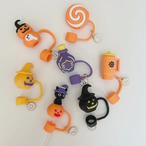Custom Halloween Silicone Straw Topper: Pumpkin Drink Cover