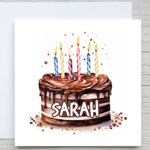 Carte d'anniversaire personnalisée, carte de joyeux anniversaire, gâteau aquarelle, pour carte d'ami, carte de meilleur ami, Ajouter une carte de nom