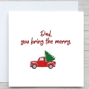 Gepersonaliseerde kerstkaart papa, kerstkaart papa, gepersonaliseerde kerstkaart rode vrachtwagen met bomen, kerstkaart voor papa
