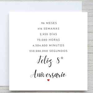 Tarjeta de aniversario española, tarjeta de aniversario personalizada, tarjeta del octavo aniversario, aniversario de bronce, octavo aniversario de bodas juntos