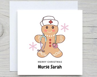 Tarjeta de Navidad personalizada: Tarjeta navideña de enfermera doctora