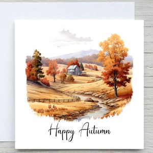 Biglietto d'auguri autunnale felice, biglietto d'auguri autunnale felice, biglietto autunnale illustrato, foglie autunnali, accogliente biglietto autunnale
