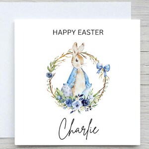 Biglietto di auguri di Pasqua personalizzato, biglietto di auguri per nipote, biglietto di auguri personalizzato per Pasqua, regalo di Pasqua per figlio, figlia, biglietto coniglietto blu